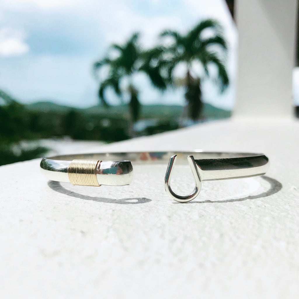 Vieques Caribbean Hook Bracelet in solid .925 Sterling Silver 6mm with Gold