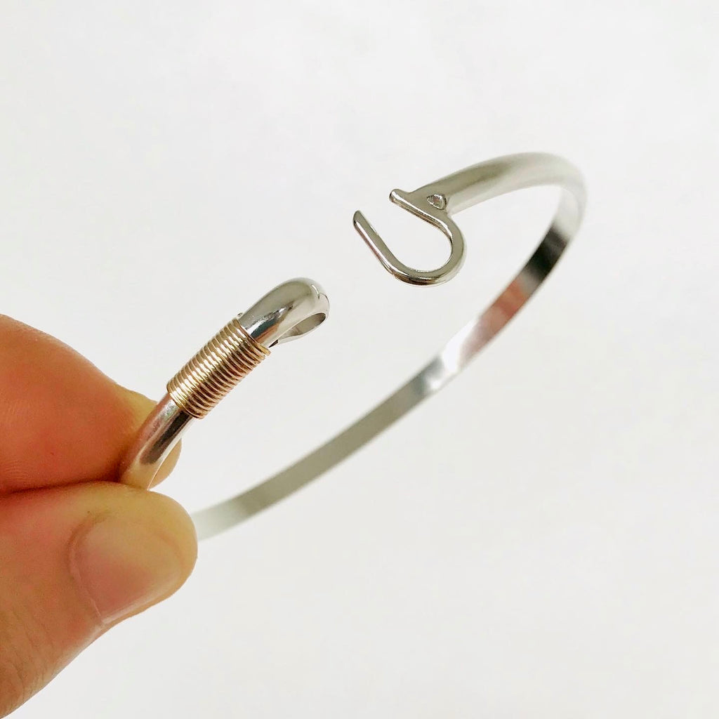 Vieques Caribbean Hook Bracelet in solid .925 Sterling Silver 4mm with Gold
