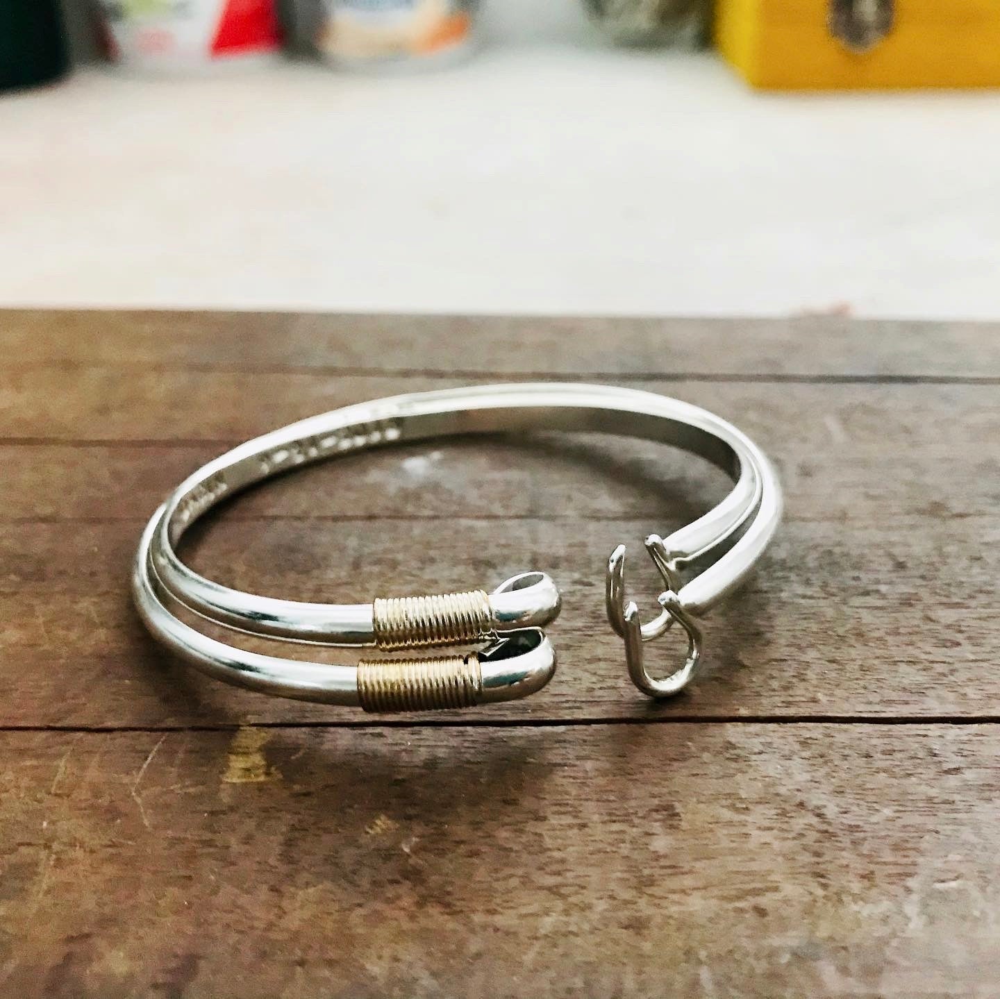 Vieques Caribbean Hook Bracelet in solid .925 Sterling Silver 4mm with Gold