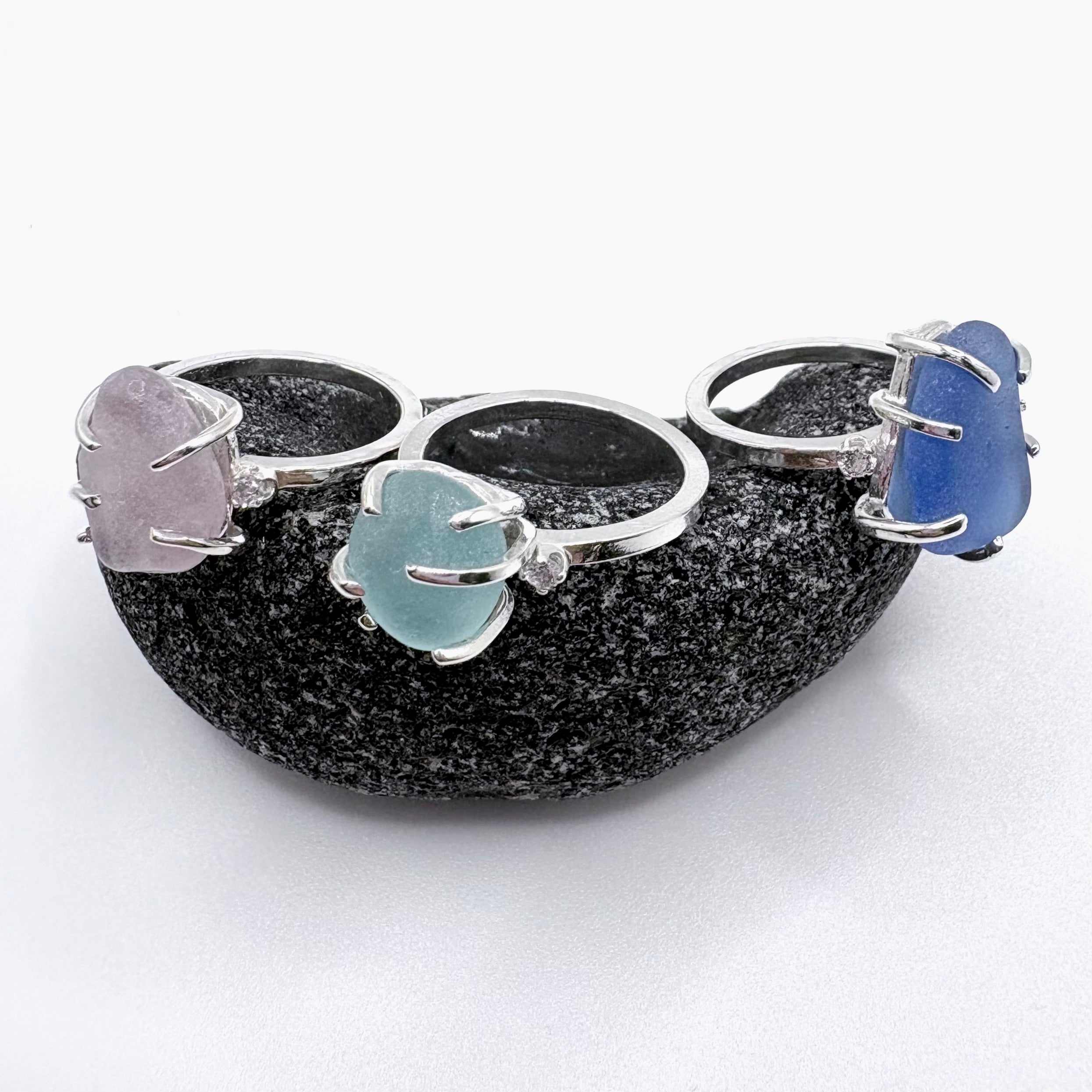 Very Rare Lavender Sea Glass ring in Sterling Silver with 2mm Topaz - Isla Oddball