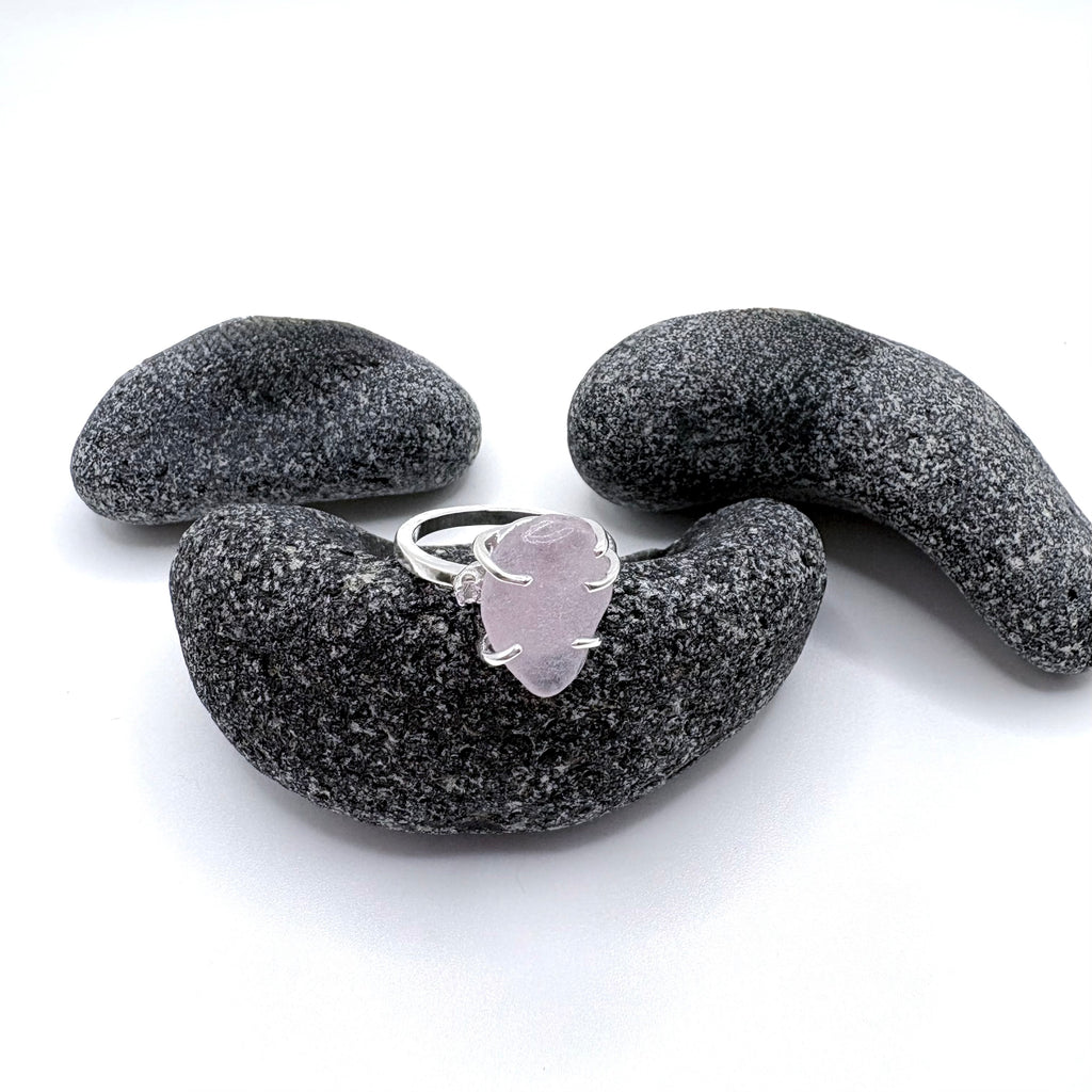 Very Rare Lavender Sea Glass ring in Sterling Silver with 2mm Topaz - Isla Oddball