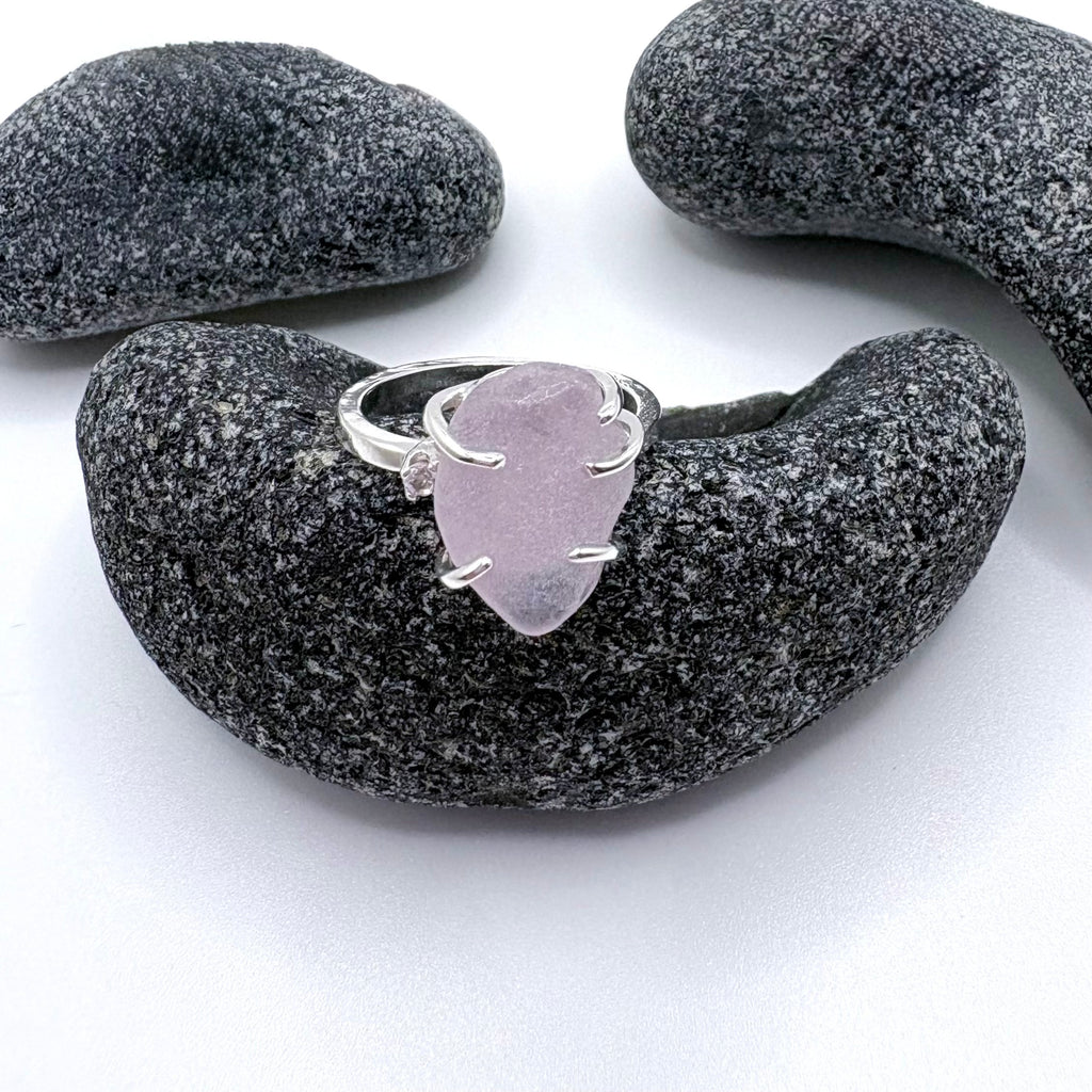 Very Rare Lavender Sea Glass ring in Sterling Silver with 2mm Topaz - Isla Oddball