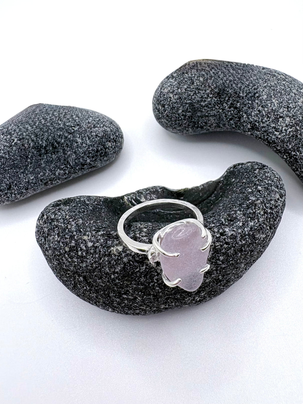 Very Rare Lavender Sea Glass ring in Sterling Silver with 2mm Topaz - Isla Oddball