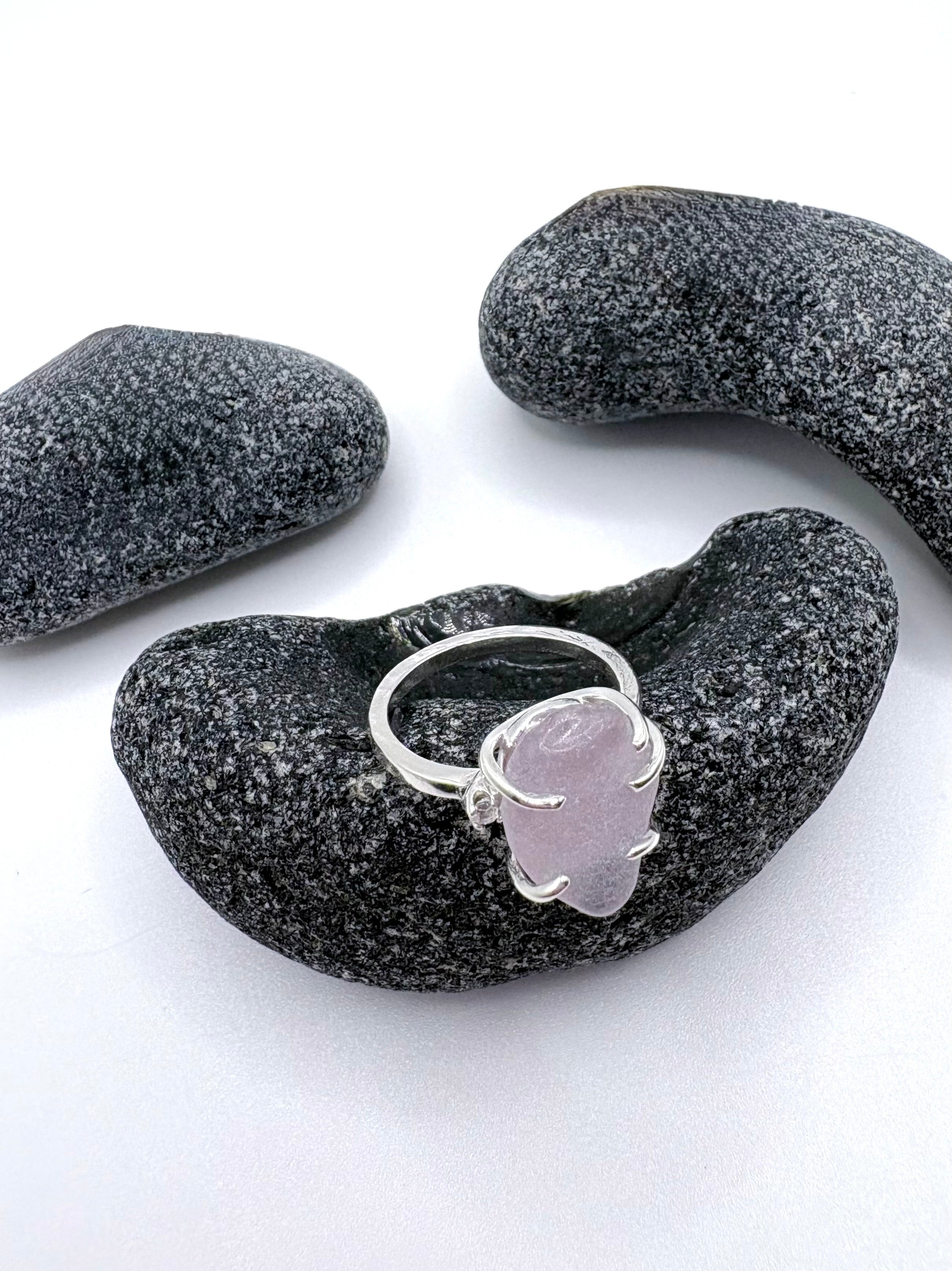 Very Rare Lavender Sea Glass ring in Sterling Silver with 2mm Topaz - Isla Oddball