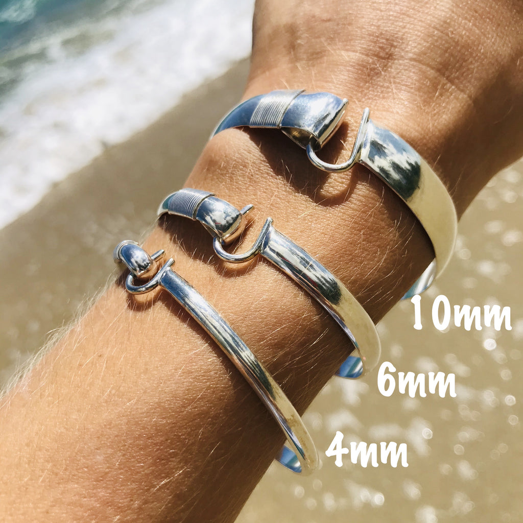 Vieques Caribbean Hook Bracelet in solid .925 Sterling Silver 6mm with Gold