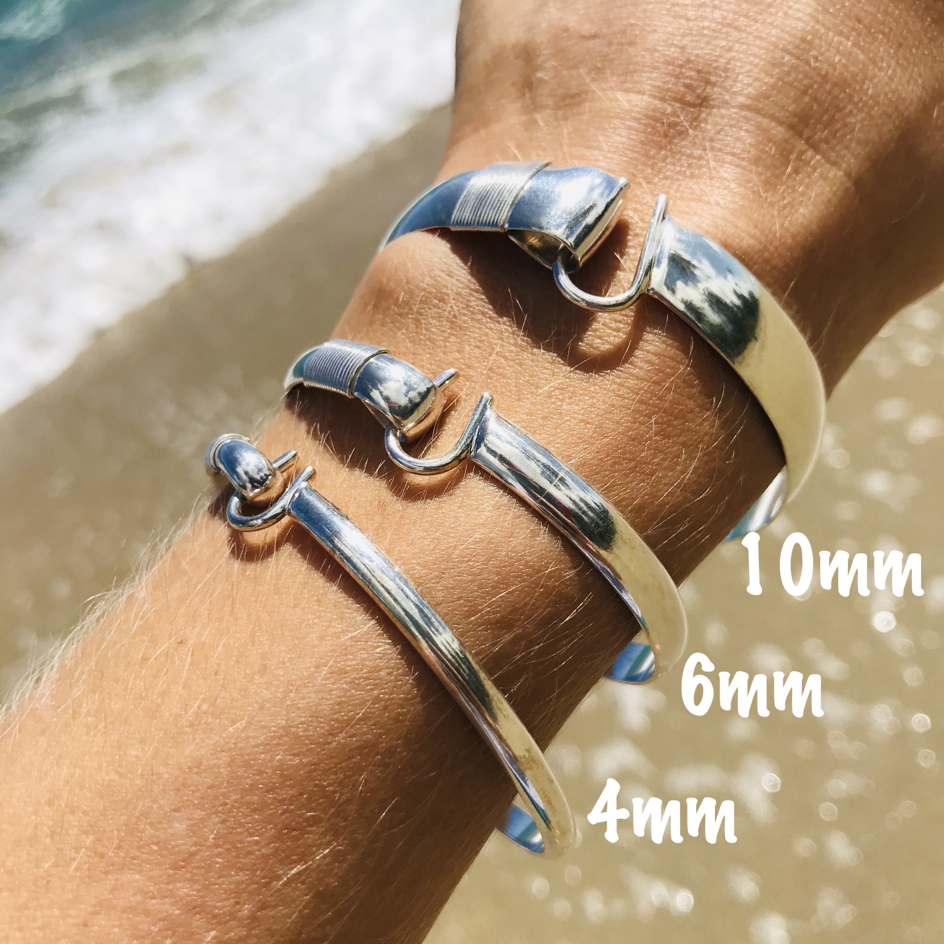 Vieques Caribbean Hook Bracelet in solid .925 Sterling Silver 6mm with Gold