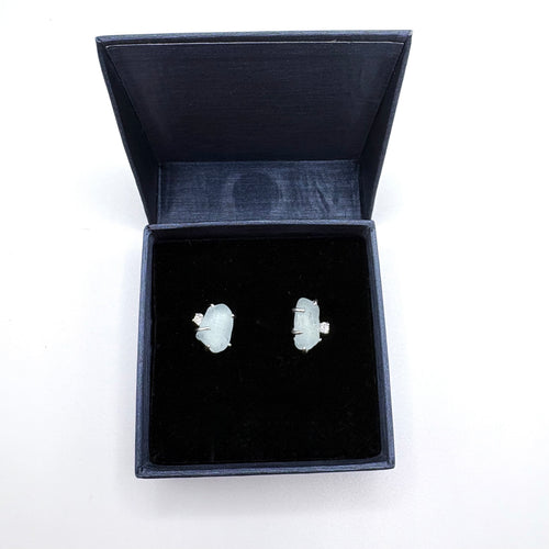 Light Blue Seaglass Earrings with Topaz Sterling Silver Studs