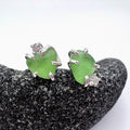 Green Seaglass Earrings in Topaz Sterling Silver Stud Design
