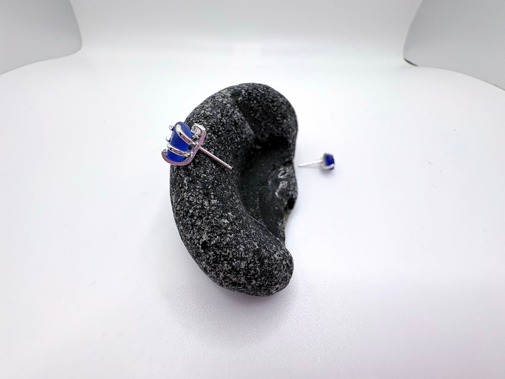 Cobalt Blue Seaglass Earrings in Topaz Sterling Silver Stud Design