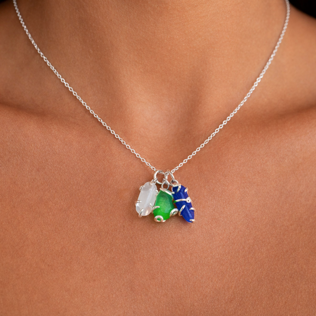 Seaglass Charm on Sterling Silver Necklace 18" - Unique Beach-Inspired Jewelry